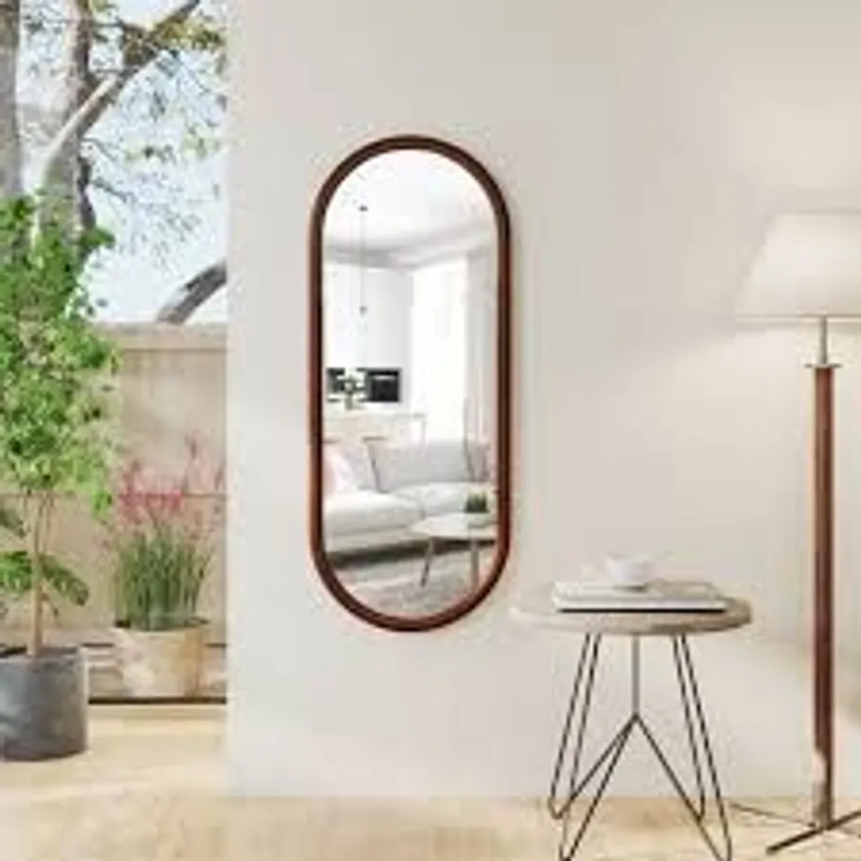 BOXED HANGING MIRROR FULL LENGTH MIRROR WOOD FRAME WALL-MOUNTED MIRROR-WALNUT