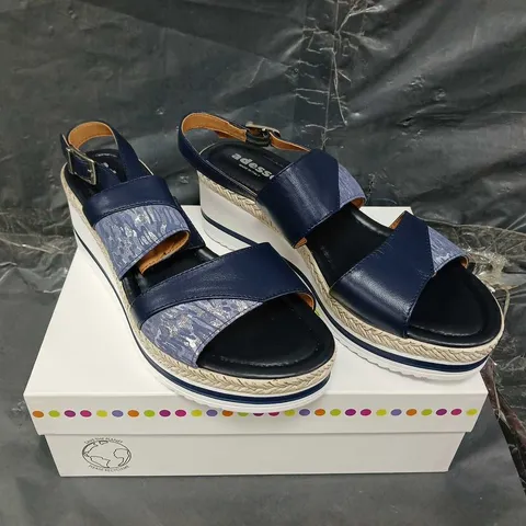 BOXED PAIR OF ADESSO GABBY BLOCK PRINT WEDGE SANDAL - UK SIZE 7