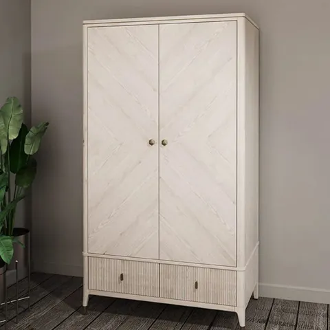 DAVINA STONE 2 DOOR 2 DRAWER WARDROBE WITH GOLD HANDLES // 2 PARTS - BASE + BOXED TOP HALF