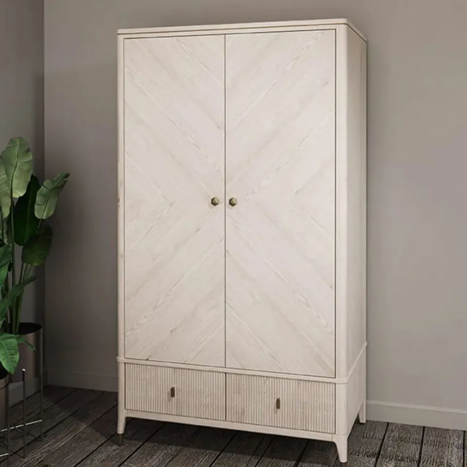 DAVINA STONE 2 DOOR 2 DRAWER WARDROBE WITH GOLD HANDLES // 2 PARTS - BASE + BOXED TOP HALF RRP £1899
