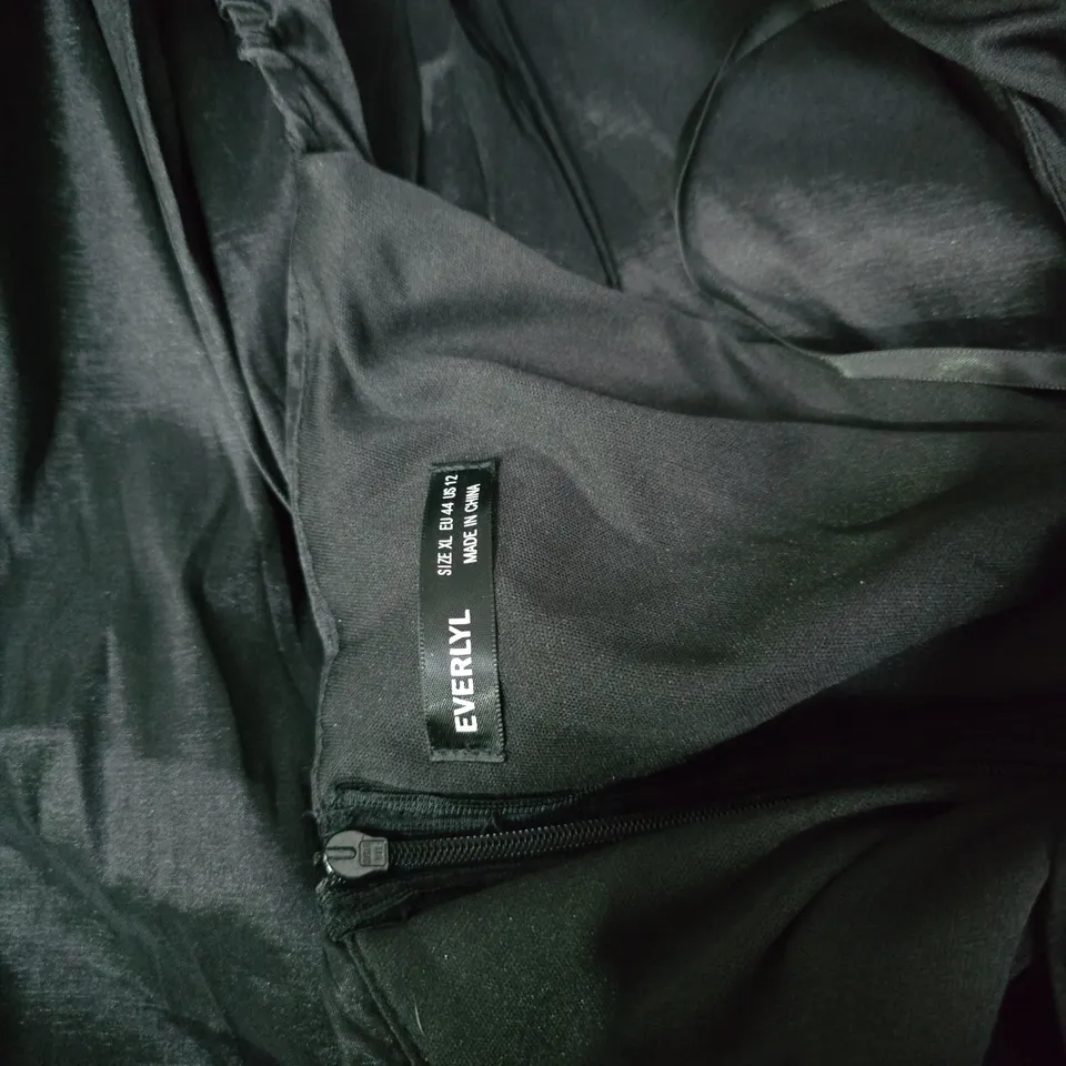 UK 16 Black Satin Evening Dress with Draped Cowl Neckline 