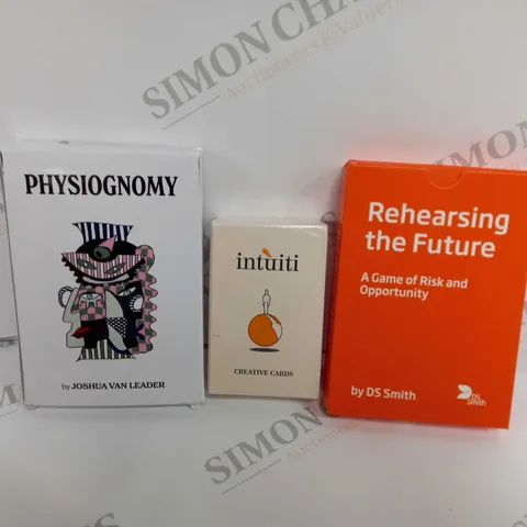 BOX OF 3 CARD GAMES INCLUDING PHYSIOGNOMY, REHEARSING THE FUTURE AND INTUITI