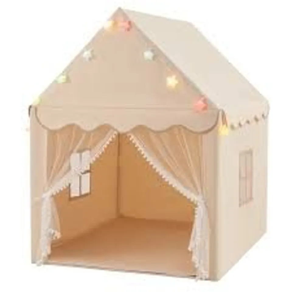 BOXED COSTWAY BEIGE LARGE KIDS PLAY HOUSE WITH WASHABLE MAT AND STAR LIGHT