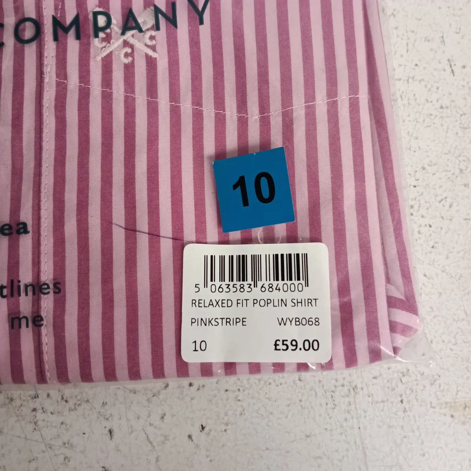 CREW CLOTHING COMPANY RELAXED FIT POPLIN SHIRT – PINK STRIPE, UK SIZE 10