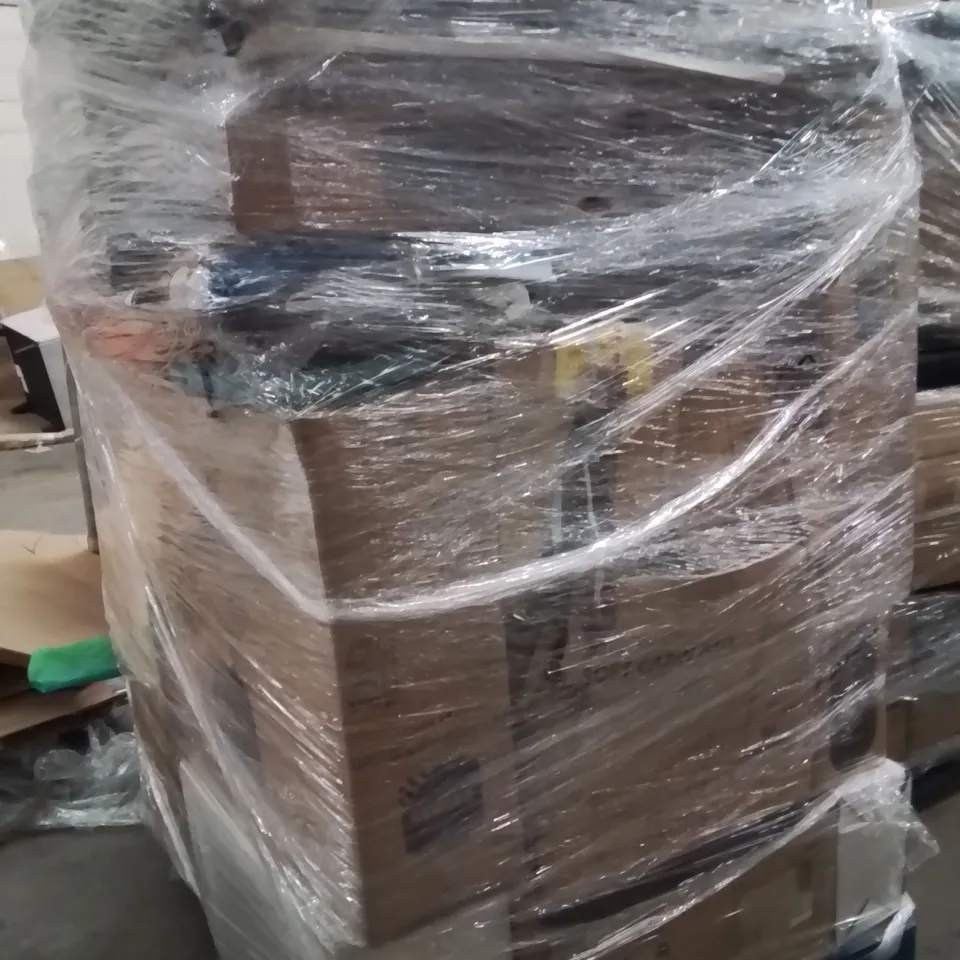 PALLET OF ASSORTED HOUSEHOLD GOODS AND PRODUCTS TO INCLUDE;PARASOL BASE,GYM MATS,SUITCASE,FAN