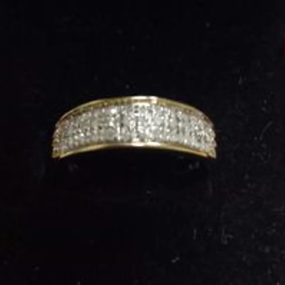 9CT GOLD THREE ROW HALF ETERNITY RING SET WITH NATURAL DIAMONDS