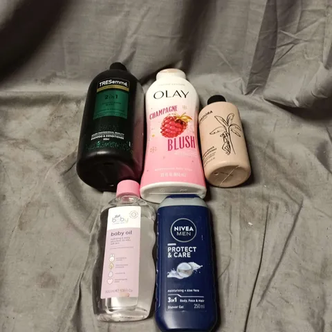 APPROXIMATELY 15 ASSORTED COSMETIC ITEMS TO INCLUDE OLAY BODY WASH, TRESEMME 2 IN 1, NIVEA MEN 3 IN 1, BOOTS BABY OIL, TREPADORA CURL PRIMER ETC