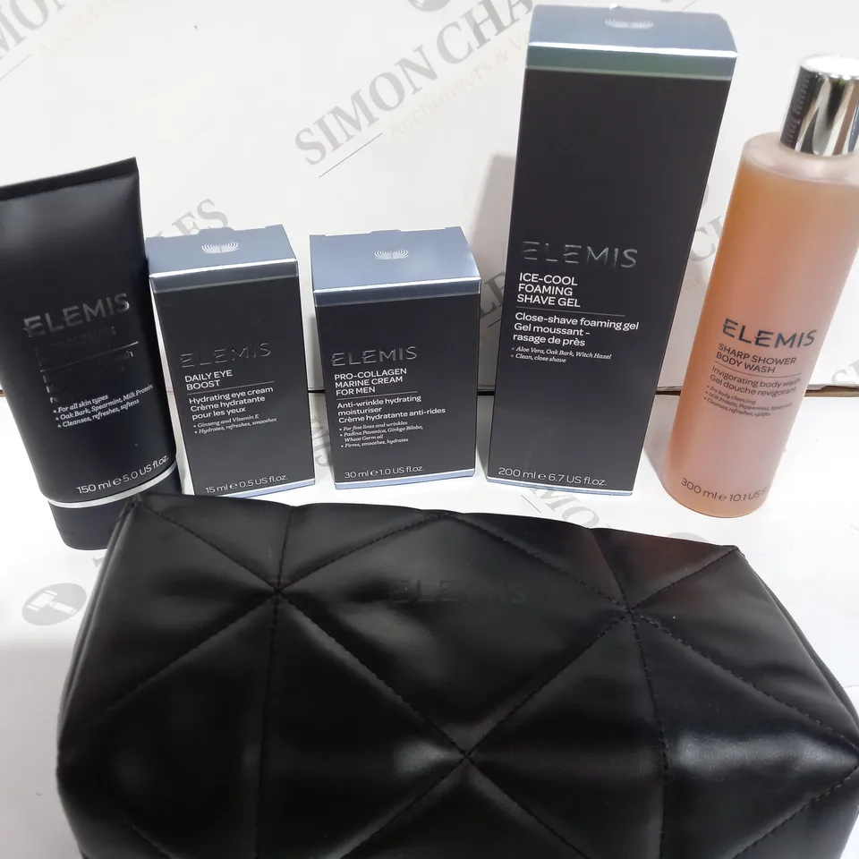 elemis skin care set to include facial wash, marine cream, chaving gel, body wash, eye boost