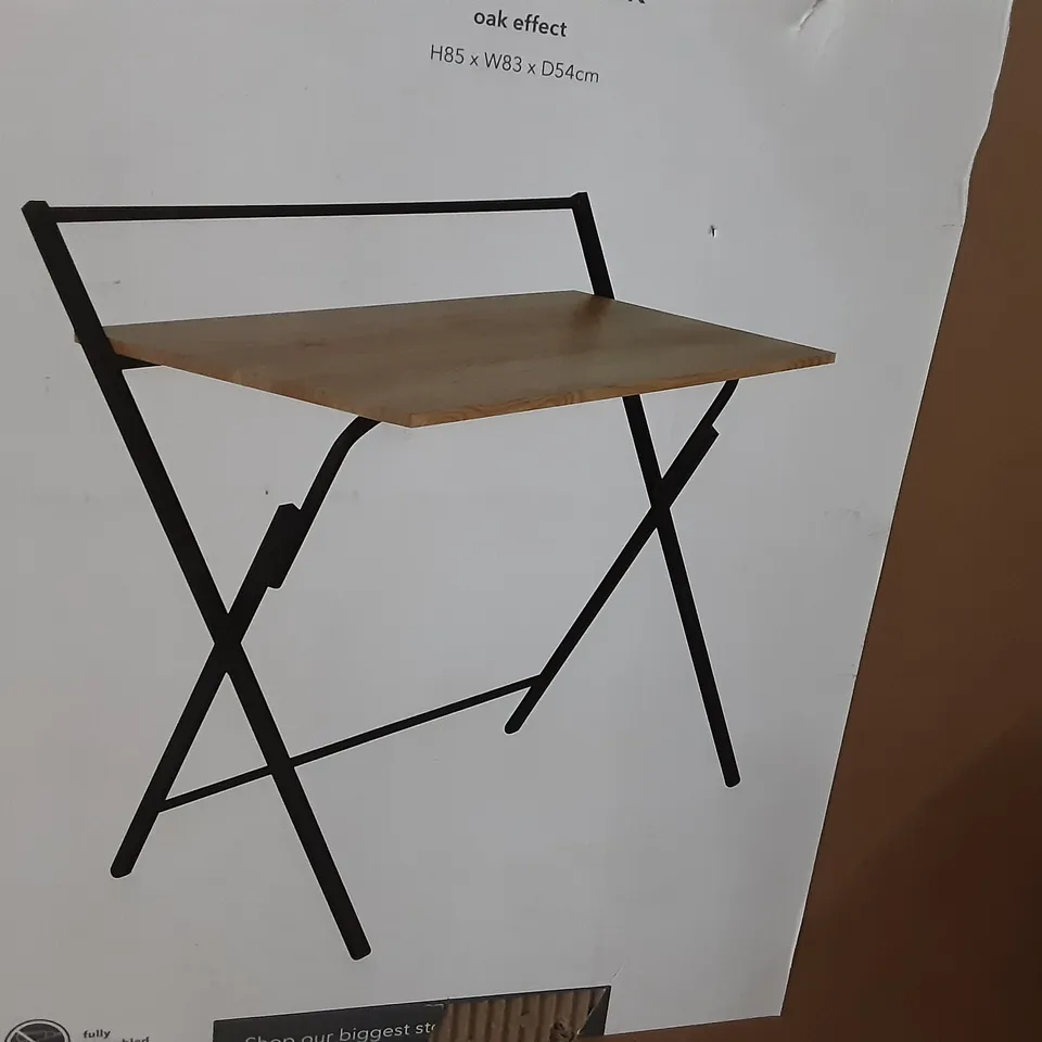 BOXED EVELYN FOLDING DESK IN OAK EFFECT - H85 X W83 X D54CM