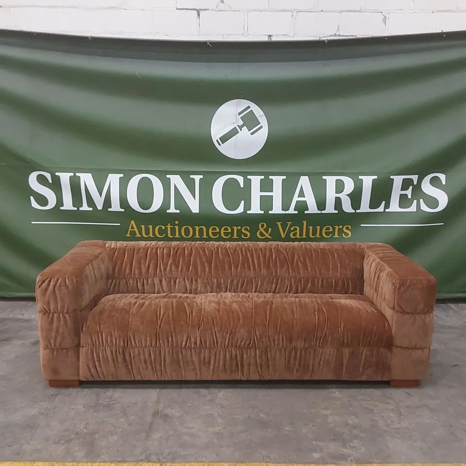 QUALITY DESIGNER PLAZA 4 SEATER VELORE FABRIC SOFA - BRONZE
