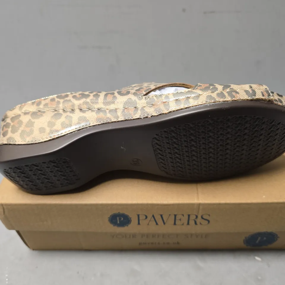 BOXED PAVERS METALLIC LEOPARD SLIP ONS  - SIZE 6 