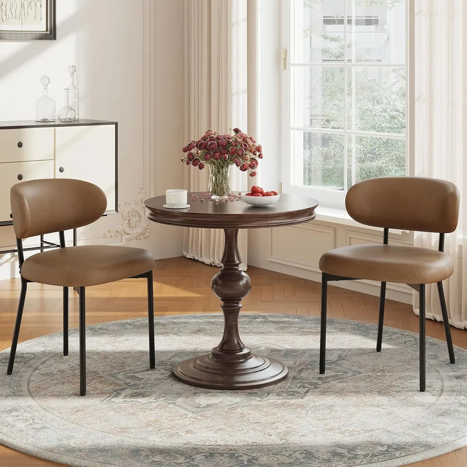 BOXED UPHOLSTERED DINING CHAIRS SET OF 2, MODERN FAUX LEATHER KITCHEN CHAIRS WITH CURVED BACKREST AND CUSHIONED SEAT, STURDY METAL LEGS, COMFORTABLE ACCENT CHAIRS FOR KITCHEN DINING ROOM,LIVING ROOM,B