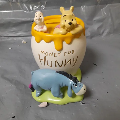 DISNEY WINNIE THE POOH RESIN MONEY BANK 'MONEY FOR HUNNY' - COLLECTION ONLY