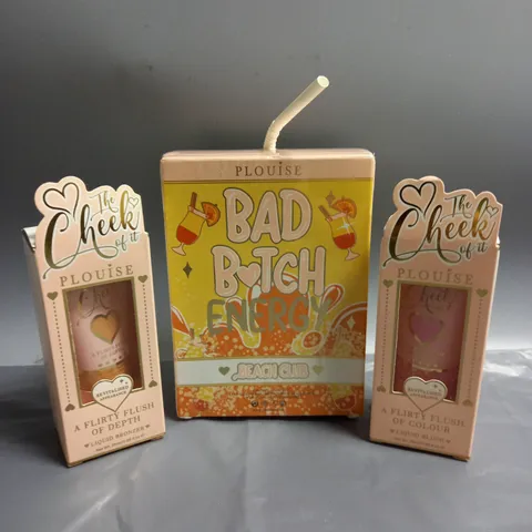 LOT OF 3 PLOUISE PRODUCTS TO INCLUDE BAD BITCH ENERGY BEACH CLUB, LIQUID BRONZER AND LIQUID BLUSH