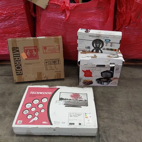 PALLET OF ASSORTED CONSUMER PRODUCTS TO INCLUDE: LED TV, AIR FRYER, MIRROR INDOOR/OUTDOOR ANTENNA ECT