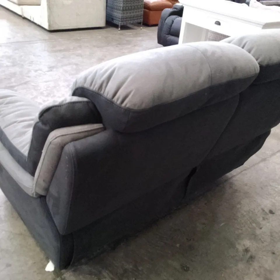 QUALITY DESIGNER MANUAL RECLINER 2 SEATER SOFA - GREY/BLACK FABRIC
