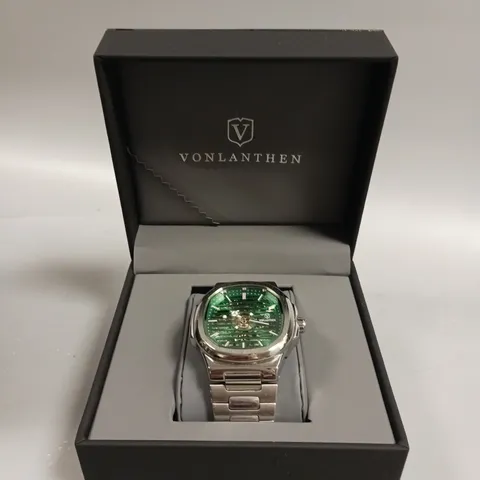 MENS VONLANTHEN AUTOMATIC WATCH – SKELETON DIAL – STAINLESS STEEL STRAP – GLASS EXHIBITION BACK CASE