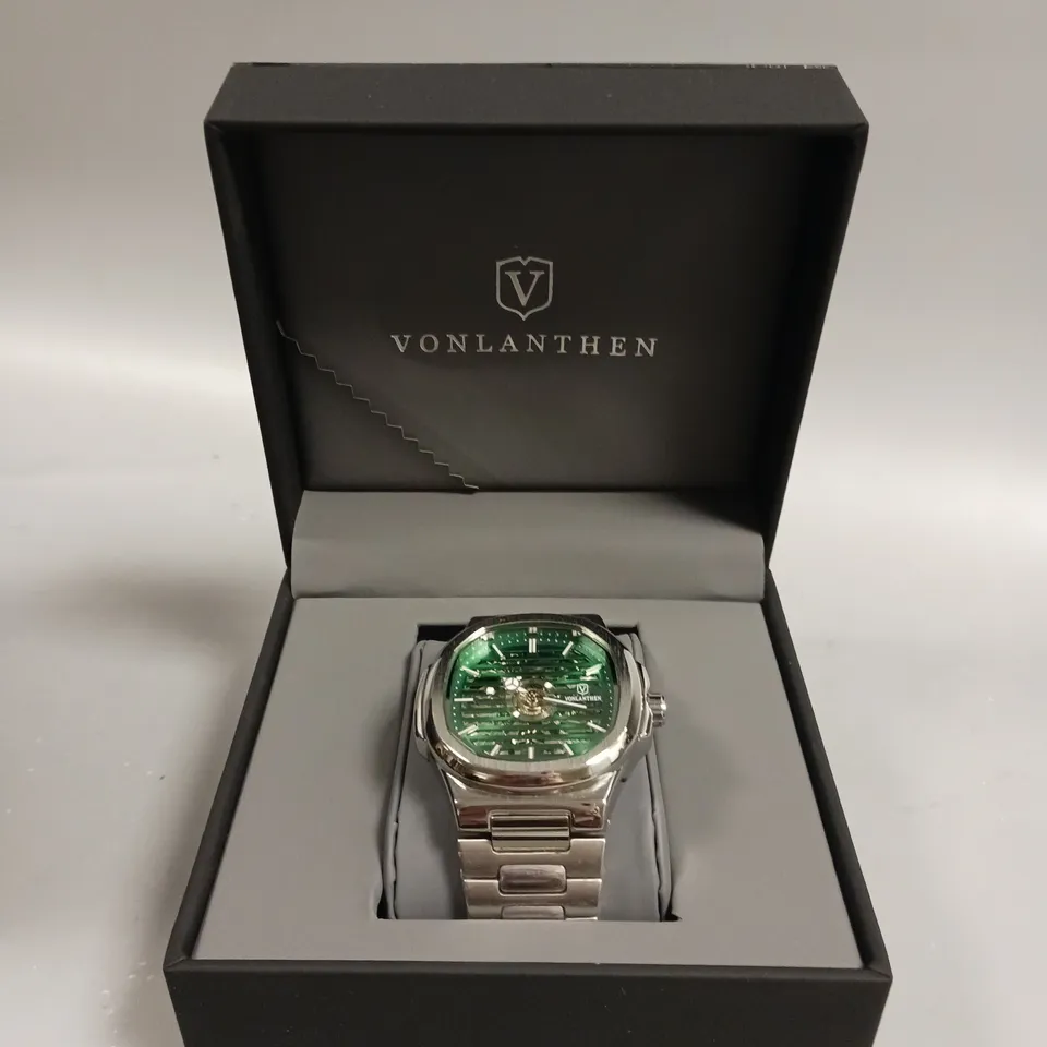 MENS VONLANTHEN AUTOMATIC WATCH – SKELETON DIAL – STAINLESS STEEL STRAP – GLASS EXHIBITION BACK CASE