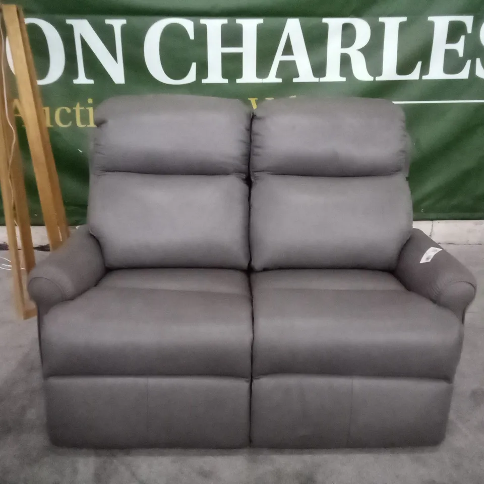QUALITY DESIGNER 2 SEATER SOFA - GREY LEATHER 