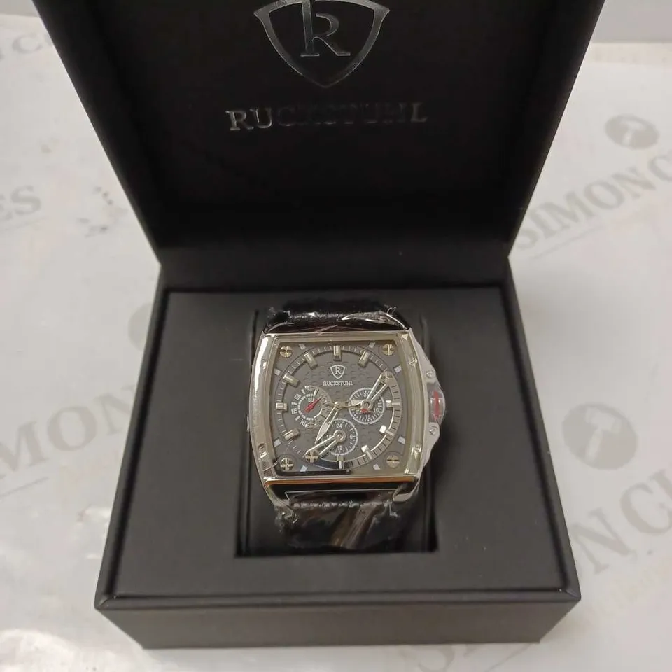 RUCKSTUHL TRIPLE DIAL BLACK LEATHER STRAP WRISTWATCH