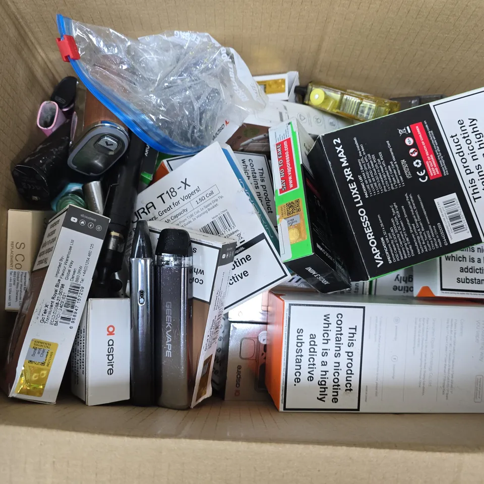 APPROXIMATELY 30 ASSORTED VAPE & E-CIGARETTE PRODUCTS TO INCLUDE BRANDS SUCH AS ASPIRE, VAPORESSO, INNOKIN, ETC