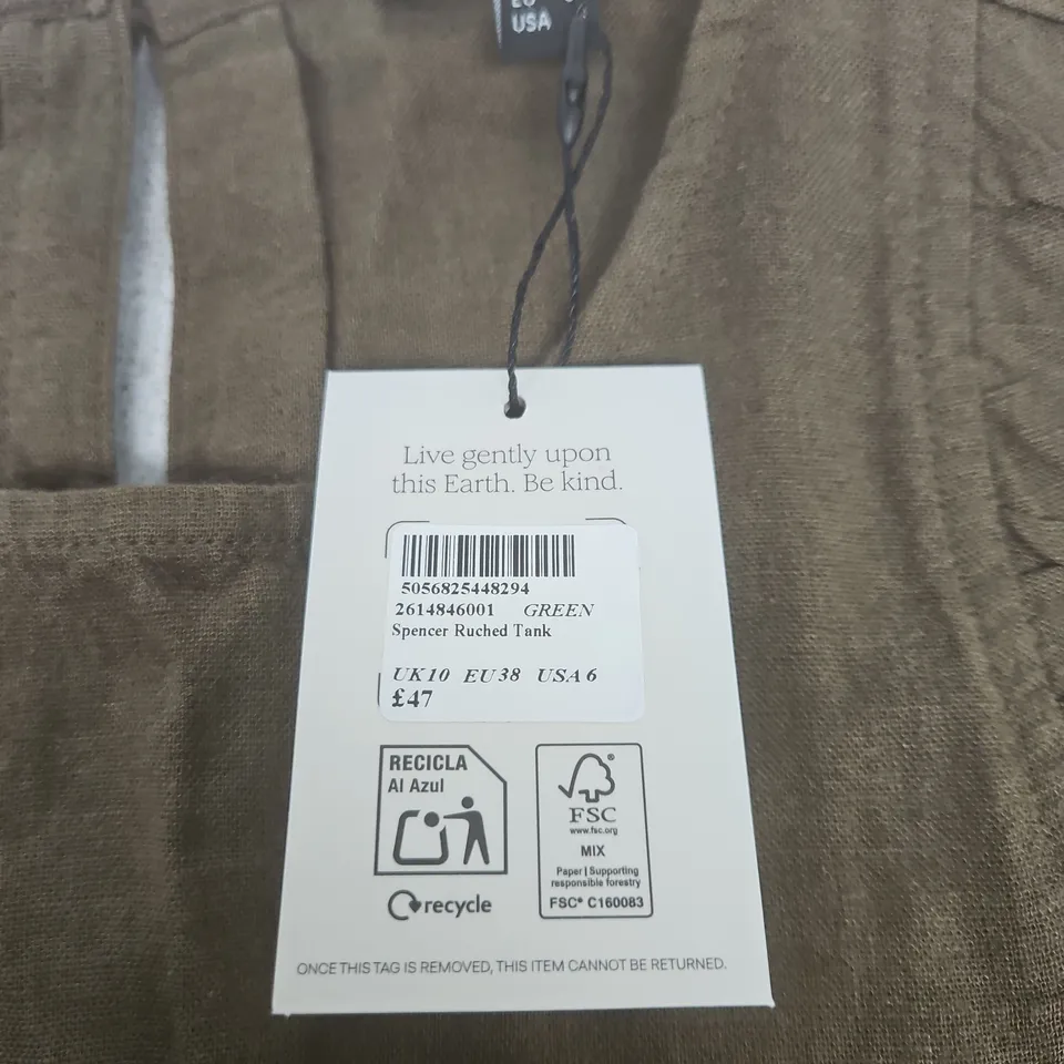 NOBODY'S CHILD SPENCER RUCHED TANK TOP – UK 10 (EU 38, USA 6), BROWN