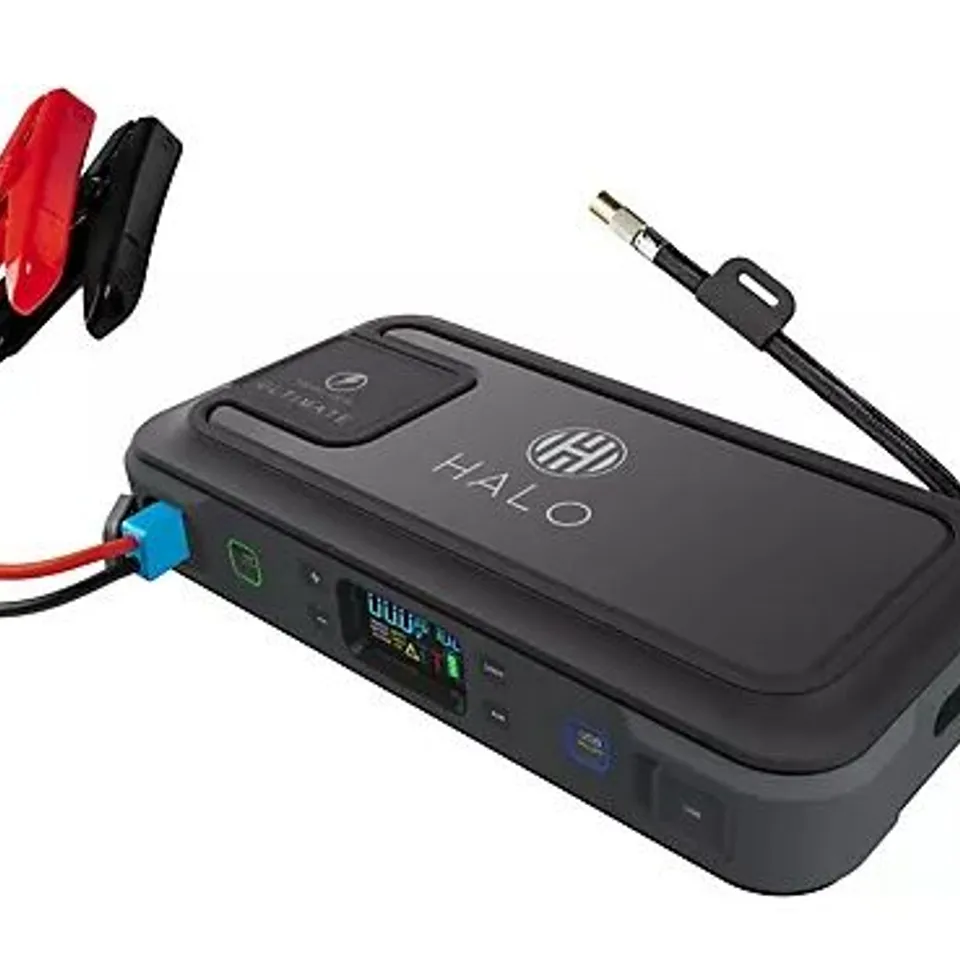 HALO BOLT ULTIMATE POWER BANK W/JUMP STARTER AIR COMPRESSOR & AC OUTLET BLUE GRAPHITE