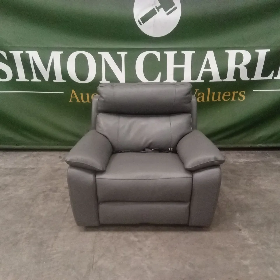 QUALITY DESIGNER ITALIAN MADE PATRIZIO ELECTRIC RECLINER LEATHER CHAIR - GREY
