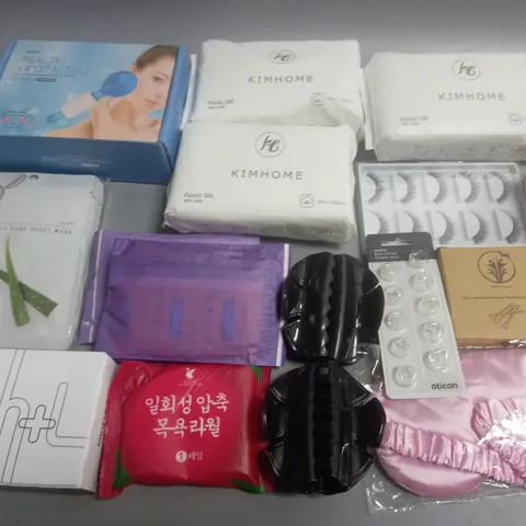 LOT OF APPROXIMATELY 25 ASSORTED HEALTH AND BEAUTY ITEMS TO INCLUDE KINHOME WIPES. DAILY CARE SHEET MASKS AND HAIR CLIPS