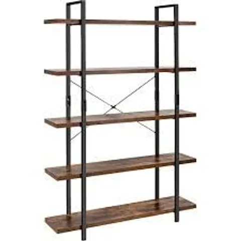 BOXED COSTWAY 5 SHELF RUSTIC BROWN INDUSTRIAL BOOKCASE