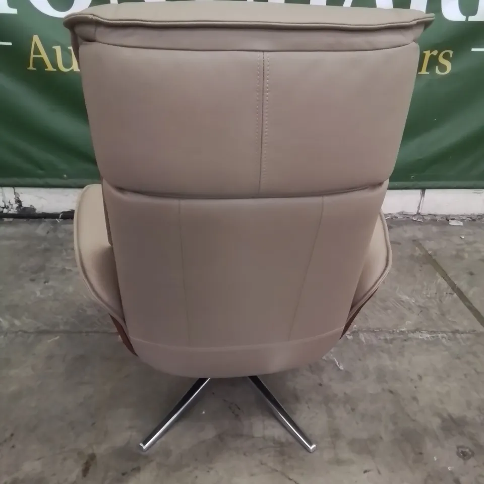QUALITY BRITISH DESIGNER & MANUFACTURED G PLAN OSLO POWER RECLINING SWIVEL CHAIR CAMBRIDGE TAUPE LEATHER 