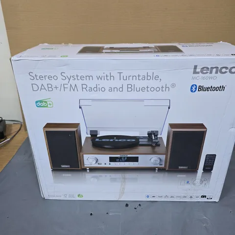 LENCO MC-160WD STEREO SYSTEM WITH TURNTABLE, DAB+/FM RADIO AND BLUETOOTH – BOXED