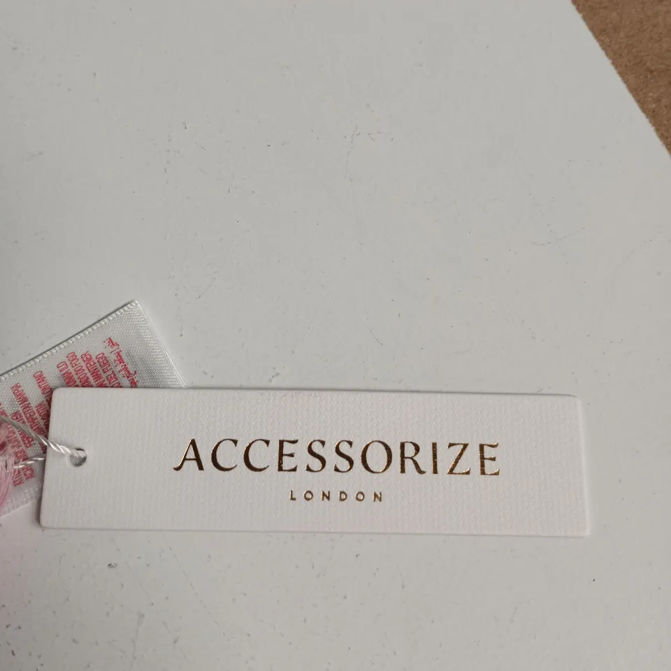 ACCESSORIZE LONDON SCARF – PINK & CREAM WITH GREEN LEAF PATTERN