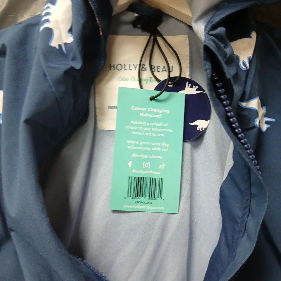 HOLLY & BEAU DINOSAUR COLOUR CHANGING RAINCOAT IN NAVY - AGE 3-4