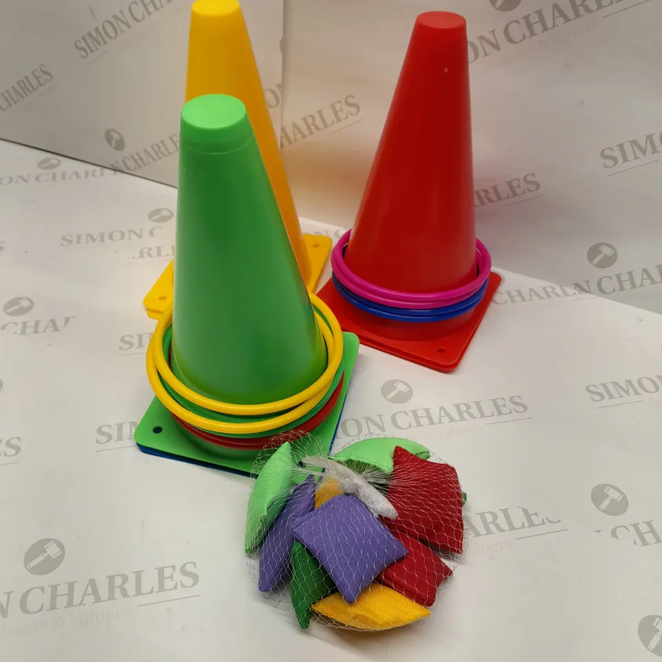 SEVEN BRAND NEW CARNIVAL SETS TO INCLUDE; CONES, RINGS AND SANDBAGS