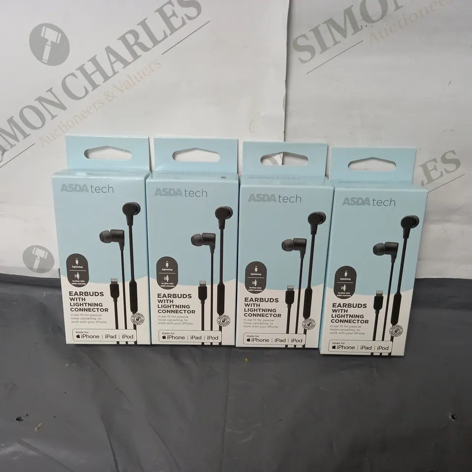 APPROXIMATELY 75 4-PACK BOXES OF BRAND NEW EARBUDS WITH LIGHTNING CONNECTOR