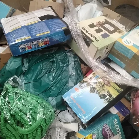 PALLET CONTAINING A LARGE QUANTITY OF GARDEN HOSES, SWIMMING RELATED PRODUCTS