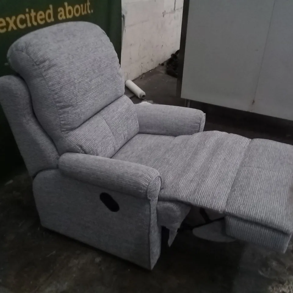 DESIGNER G PLAN MADE NEWMARKET PIXIE SMOKE THREE SEATER SOFA AND MANUAL RECLINING ARMCHAIR