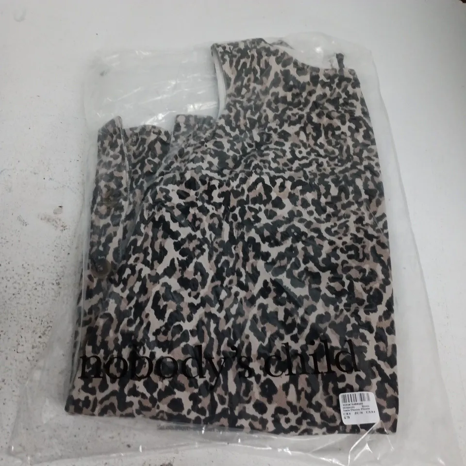 BAGGED NOBODYS CHILD IZZIE DENIM PINNIE IN ANIMAL PRINT BROWN - UK 8