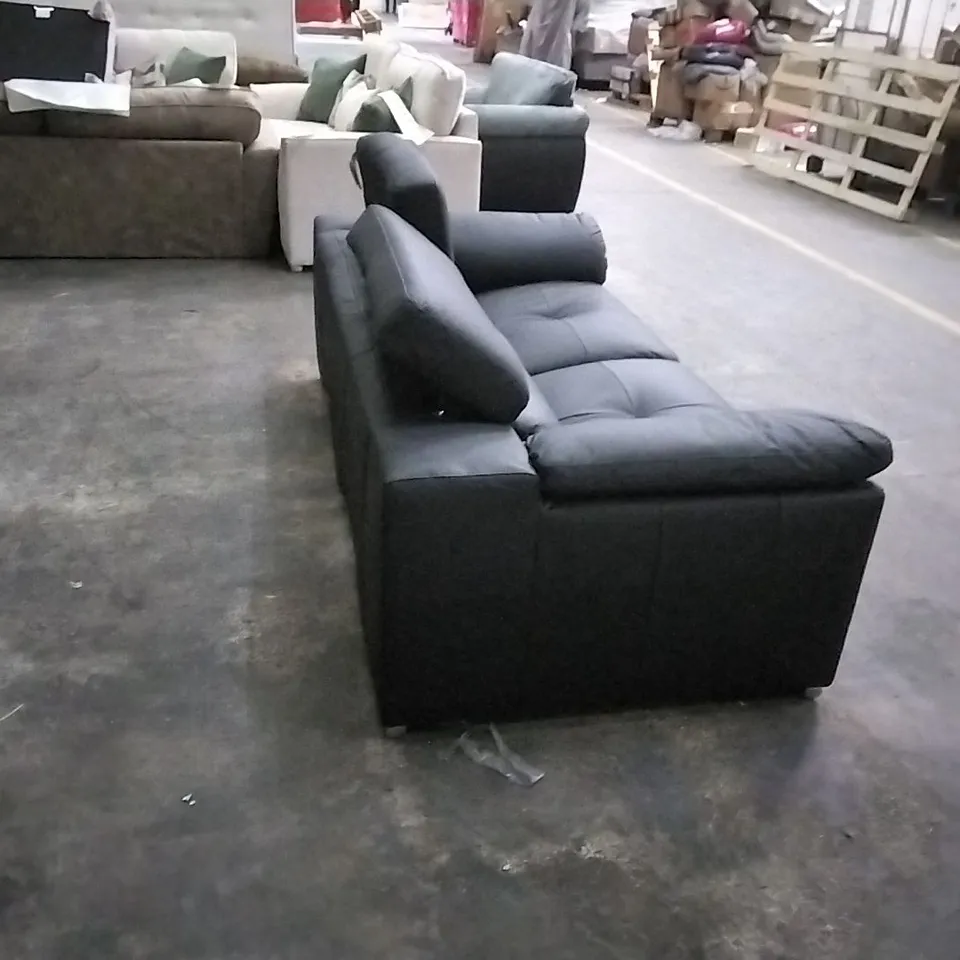 BRADY BLACK FAUX LEATHER 3-SEATER SOFA
