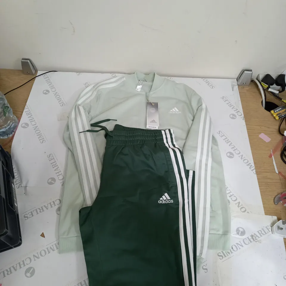 ADIDAS TRACKSUIT TOP AND PANTS LIGHT/DARK GREEN - MEDIUM