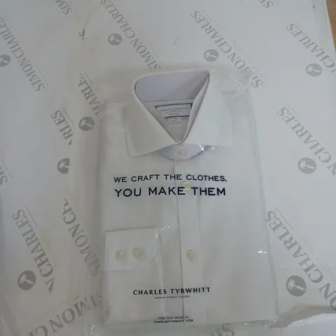 CHARLES TYRWHITT WHITE NON IRON CLIFTON WEAVE CUTAWAY - EXTRA SLIM FIT SHIRT