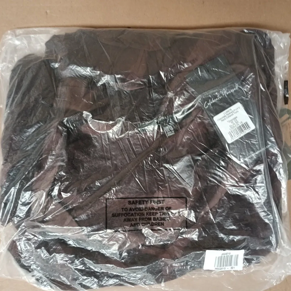 BAGGED LIVE UNLIMITED CHOCOLATE ABSTRACT PRINT V-NECK COLLARED TUNIC SIZE UK 22
