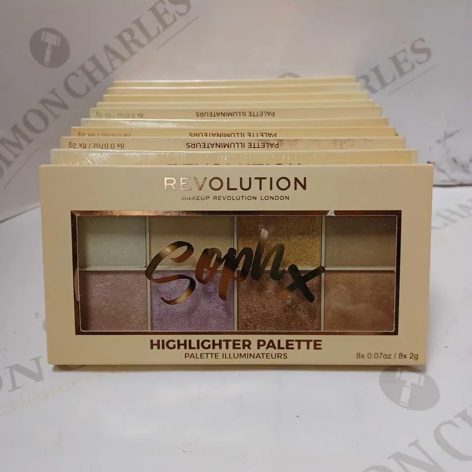 LOT OF APPROX 10 REVOLUTION SOPH X HIGHLIGHTER PALETTES