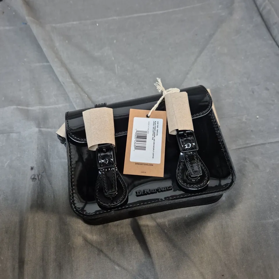 DR. MARTENS BLACK PATENT LEATHER SATCHEL BAG WITH TWIN BUCKLE STRAPS