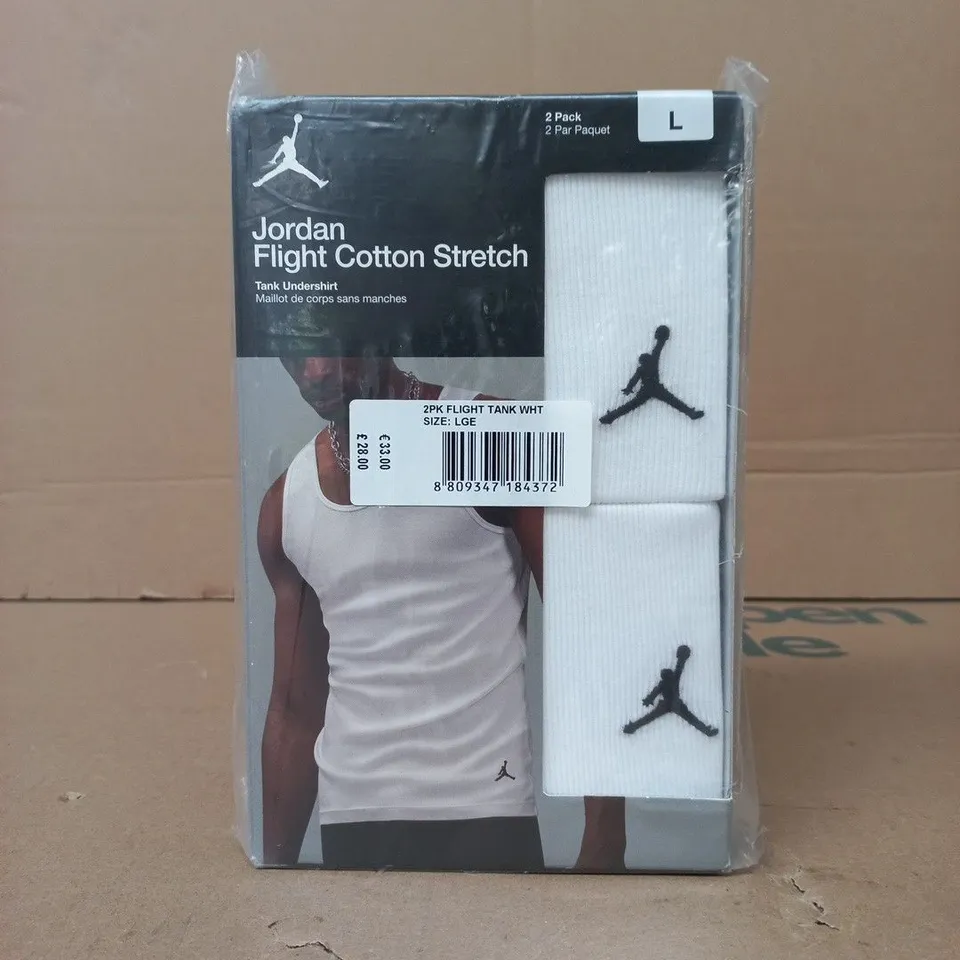 JORDAN FLIGHT COTTON STRETCH TANK UNDERSHIRTS (2-PACK) IN WHITE SIZE LARGE