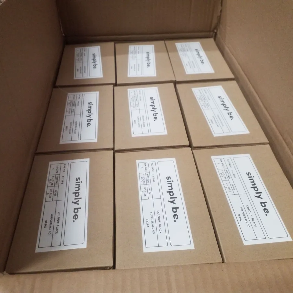 BOX CONTAINING APPROXIMATELY 9 PAIRS OF BRAND NEW SIMPLY BE BLACK JUPITER WIDE MESH SLINGBACK FLATS - SIZE 6