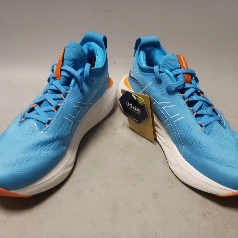 PAIR OF ASICS TRAINERS IN BLUE/ORANGE UK SIZE 8.5
