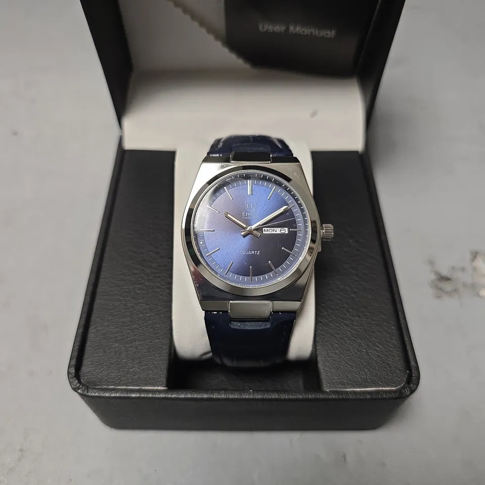 ERNEST FERDINAND WATCH – DAY DATE CALENDAR DIAL – LEATHER STRAP – 3ATM WATER RESISTANT - GIFT BOX