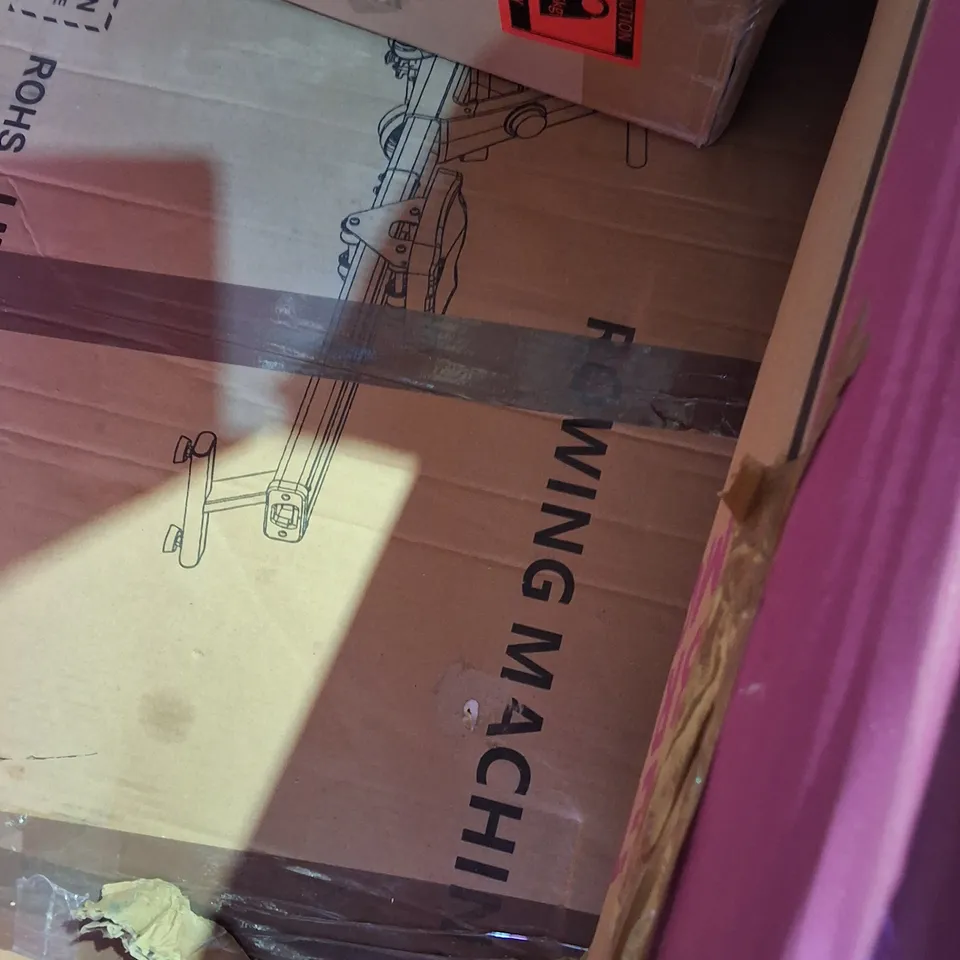 PALLET OF ASSORTED HOUSEHOLD ITEMS TO INCLUDE ADJUSTABLE DUMBELL SET, ROWING MACHINE AND MANUAL TREADMILL 